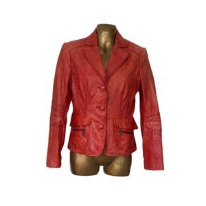 Vintage Red Leather Bomber Jacket | Danier Distressed Women's Motorcycle Jacket